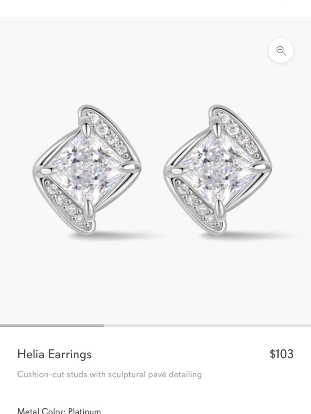 Cushion-Cut Stud Earrings in Platinum with White Stones